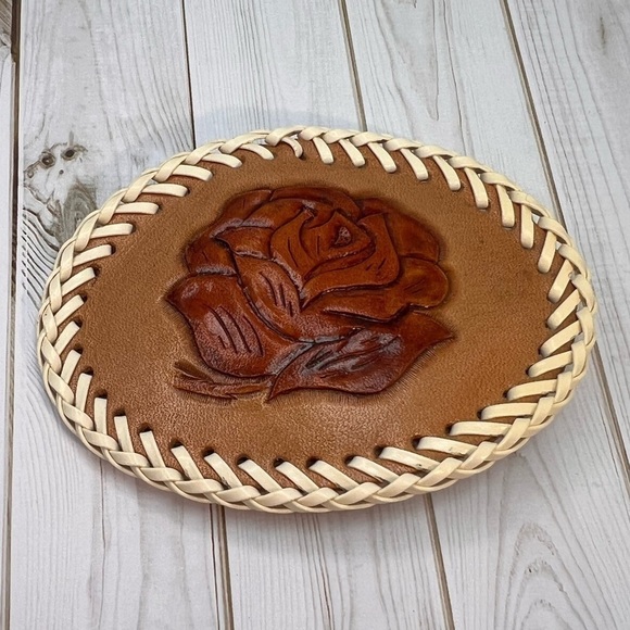 NWT Vintage Tandy Bandero Buckle Kit Leather Tooled Rose Belt Buckle Whipstich main image 6